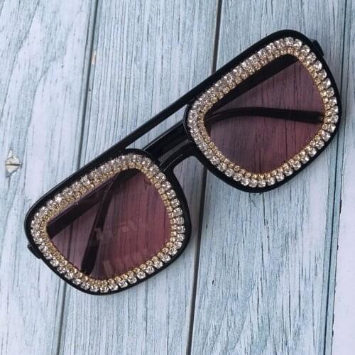 ZAOLIHU Black Frame Pink Lens Women Sunglasses Golden Diamond Female Eyewear Oversized Big Sun Glasses Vintage Gafas de sol