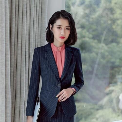 Fashion Striped 2018 Autumn Winter Formal Blazers & Jackets Coat For Business Women Ladies Blazer Female Tops Outwear Clothes