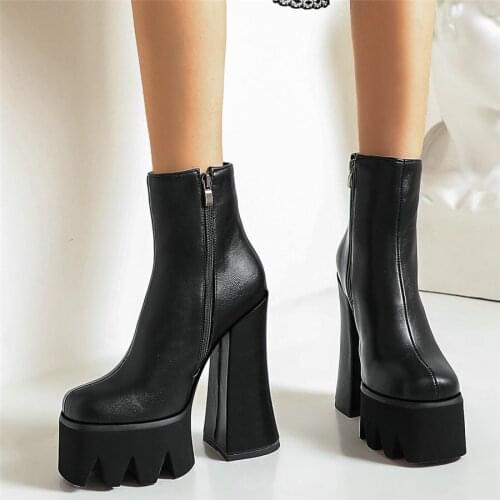 Winter Warm Shoes Women Super High Heels Motorcycle Boots Female High Top Round Toe Chunky Platform Pumps Shoes Casual Shoes