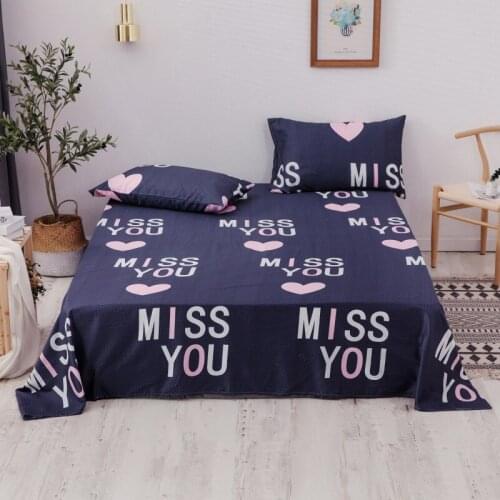 1 or 2pc Pillowcas Flat Sheet King Letter Heart Printed Pure Cotton Bed Cover Linen Modern Bedcloth For Four Season Home Textile