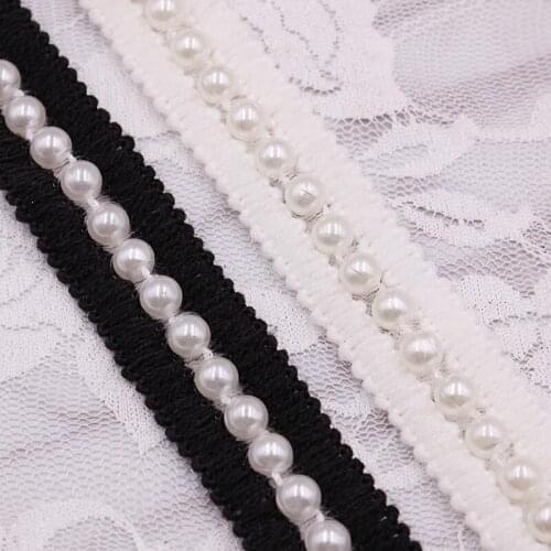 1Yards/Lot Pearl Beaded Lace Trim Embroidery Lace Ribbon African Lace Fabric Sewing Garment Headdress Wedding Dress Materials