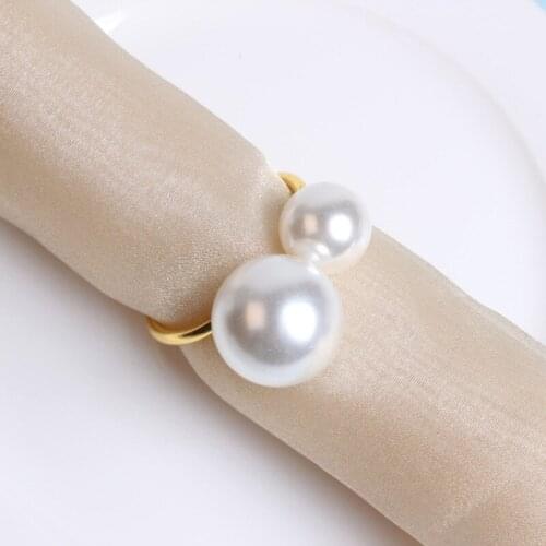 12Pcs/Lot Gold/Sliver Hotel Home Metal Pearl Table Top Decoration Napkin Ring Holder For Wedding XM-1037