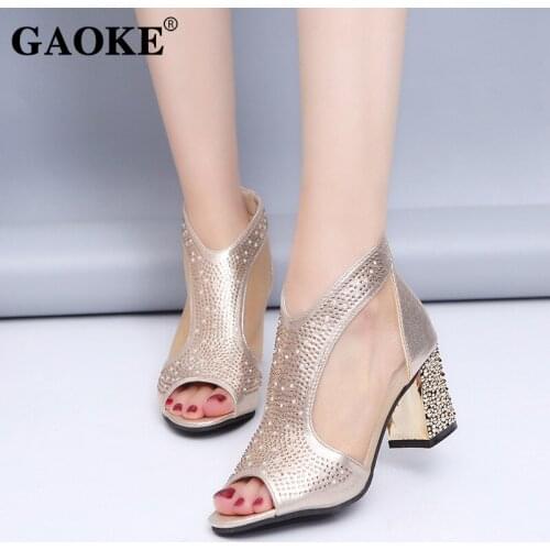 2019 Woman Shoes Summer Women Sandals Bling High Heels Cristal Summer Square Heel Women Shoes Wedding Shoes Sandalia Mujer