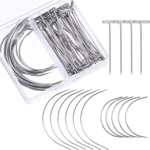 70Pcs Hair Weave Wig Making Kit T Pins C Curved Needles for Knitting Sewing