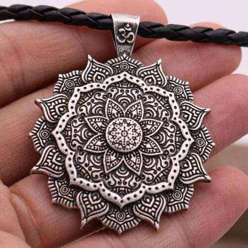Antiquing Lucky Mandala Lotus Flower Pendant Necklaces For Women Charm Amulet Religious loto fiore Unisex Jewelry
