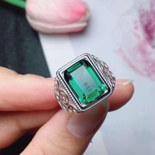 Man Ring Green Crystal Man Ring 925 sterling silver Wholesales Fine jewelry Green Crystal Man Ring 10*14mm