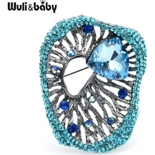 Wuli&baby Crystal Geometry Brooches Women Rhinestone Blue Green Weddings Banquet Brooch Pins Gifts