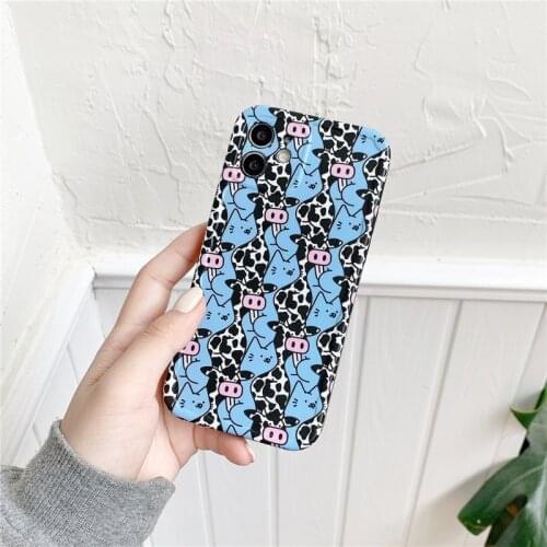 Retro kawaii Milk cow print Cat art japanese Phone Case For iPhone 11 12 Pro Max Xr Xs Max 7 8 Plus X 7Plus case Cute Soft Cover