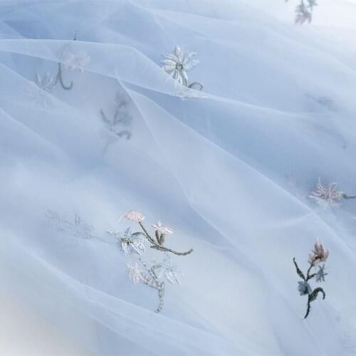 Orchid flower embroidery lace fabric Soft mesh tulle fabric net yarn handmade diy wedding dress skirt clothing material 50x160cm