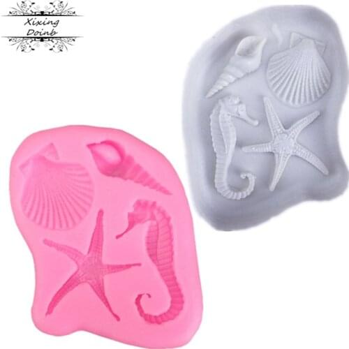 DIY sea horse starfish shell silica gel soft sugar mold conch cake decoration tool chocolate mold resin clay mold