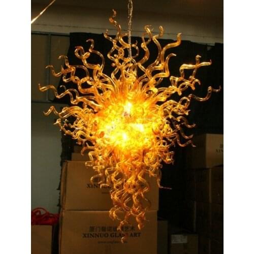 Hot Sale Large Golden Sunshine Handmade Blown Glass Chandelier Lighting