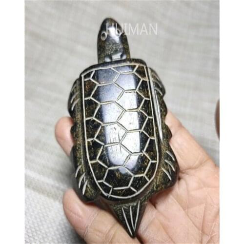 Hongshan Culture Archaize Black Iron Meteorite Longevity Turtle Statue Handicraft Home Decoration