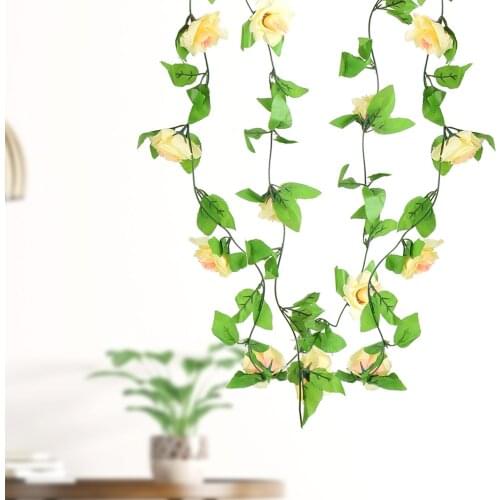 2m Artificial Flowers Wedding Decor Garland String With Leaves Real Touch Silk Flower For Home Hanging Decor Rose Ivy Vine