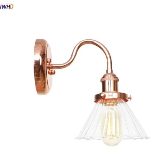 IWHD Modern Nordic LED Wall Lamp With Switch Creative Rose Golden Wall Light Glass Lampshade Mirror Light Vintage Bathroom Light