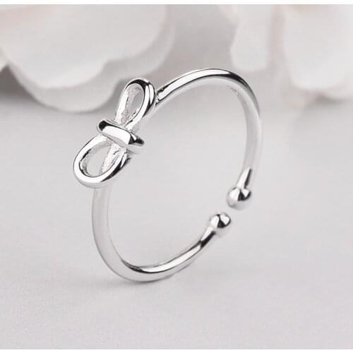 Hot Sale 925 Sterling Silver Bowknot Ring For Women Original Fine Jewelry Gift Open Adjustable Finger Ring