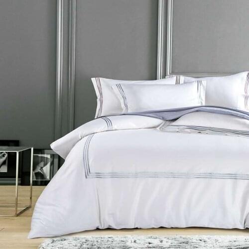 Pure White Luxury Hotel Bedding Sets King Queen Size Silver Gold Embroidery Duvet Cover Cotton Bed Pillow Linen Sheet Cover Set