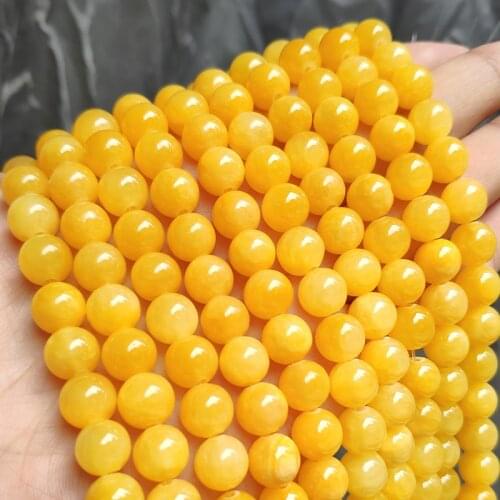 Yellow Jades Round Stone Beads For Jewelry Making 15.5inches DIY Bracelet Jewellery 6mm 8mm 10mm