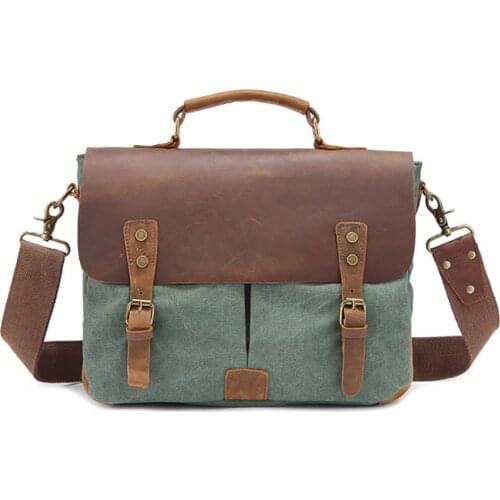 Patchwork Mens Leather Canvas Briefcase Womens Document Holder For Layers Vintage Messenger Canvas Bags For Women Men