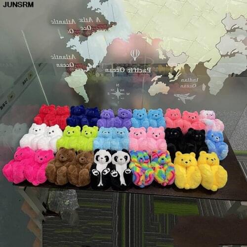New Arrival Toddlers Fur Slides Fuzzy Teddy Plush Slippers One Size Fits All Kids Teddy Bear Slippers Children Indoor Slippers