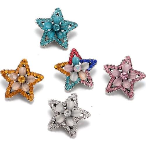 New Arrivals Rhinestone Opal Lucky Star Shape Metal Charms 18mm Snap Button Jewelry For Snap Bracelet 18mm Snaps Jewelry KZ0437