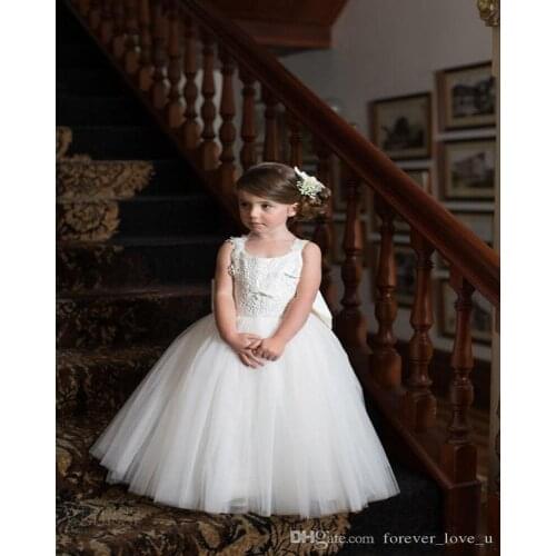 Lovely Flower Girls Dresses for Weddings Little Girl Lace Appliques Top Open Back Formal Dress Special Occasion Gowns Oversize B