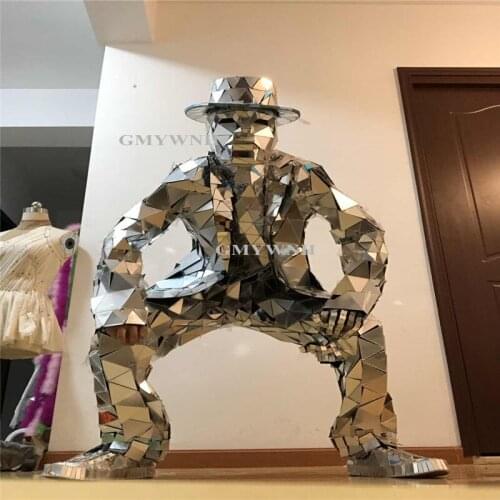 Q20 Ballroom dance stage costumes mirror glass robot men suit model wears dj silver jacket party outfit perform show clothes bar