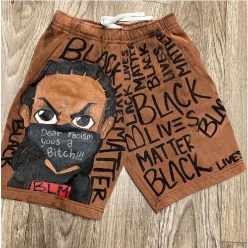 Summer Fashion Men Shorts Cartoon Letter Printed 100% Cotton Casual Hip Hop Bermudas Boardshorts Homme Clothes Beach Shorts Male