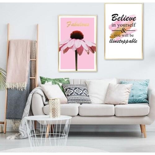 Scandinavian Pink Flower Poster and Print Inspirational Quotes Canvas Painting Nordic Wall Art Print Picture Living Room Decor