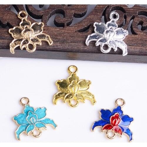 10pcs 17x18mm New Metal Alloy Enamel Lotus Flower Connectors DIY Hair Clothing Earrings Accessories For Jewelry Making