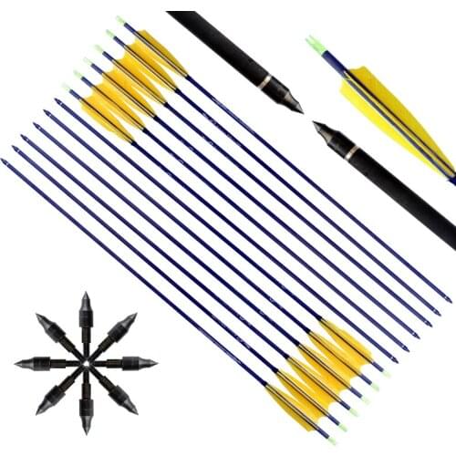 6/12/24pcs Archery Hunting Pure Carbon Arrow With Replaceable Arrowhead Spine300 for Compound/Recurve Bow