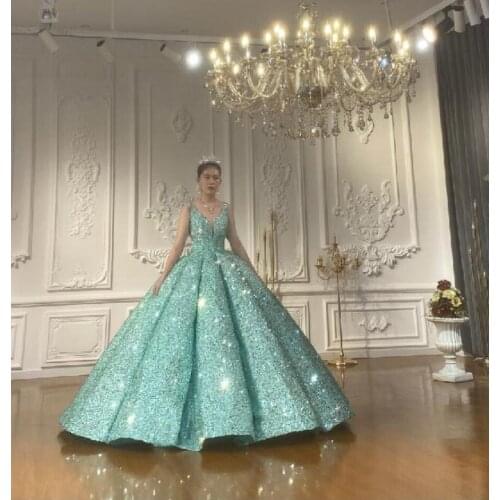 Sparkling Green Blue evening dress