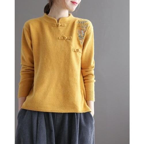 Traditional Chinese Woman Blouses 2020 Autumn Winter Cheongsam Chinese Style Sweater Women Simple Ladies Chinese Tops