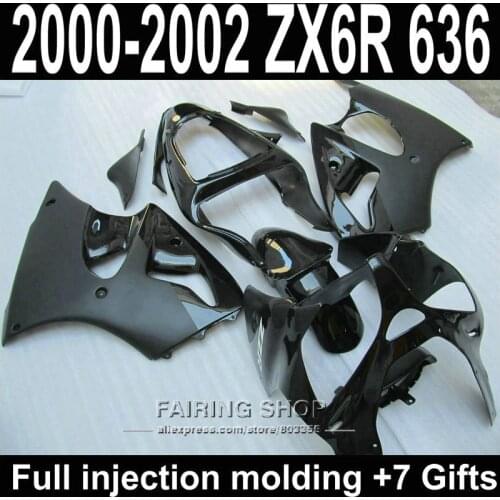 High quality Fairings For Kawasaki ZX6R 2000 2001 2002 ( Glossy black ) Fairing Kit 00 01 02 ABS Injection mold S91