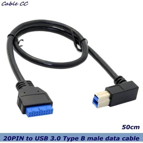 High-speed USB 3.0 Type B 90-degree male to 3.0 motherboard 19pin header connector cable for printer scanner hard disk box