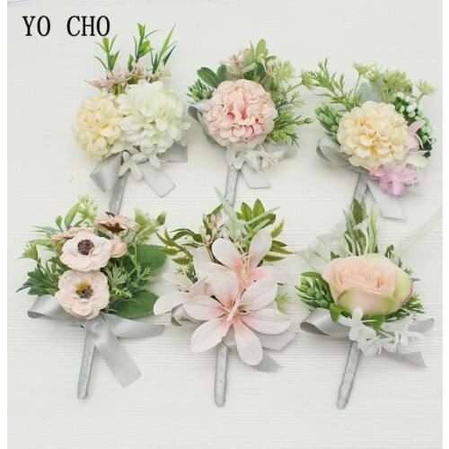 YO CHO Corsage New Groom Boutonniere Unique Design Bride Wrist Corsage Handmade Bracelet Pink Rose Orchid Wedding Planner Flower