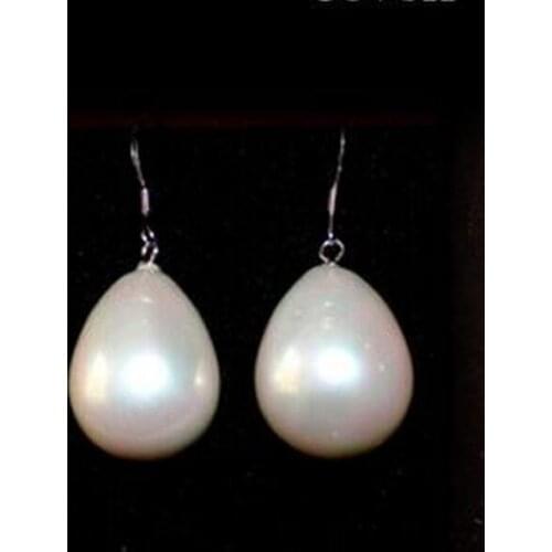 Women Jewelry 12x16mm white waterdrop natural South Sea shell pearl dangle hook earrings