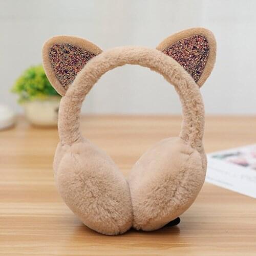 Winter Warm Girl Winter Cat Earmuffs Fur Warm Women Protect Cute Sequin Soft Plush Windproof 6 Colors