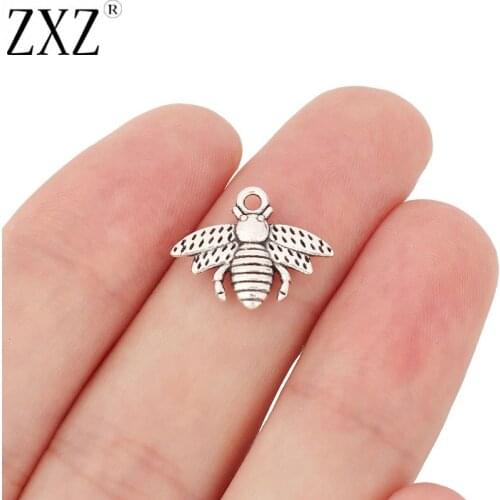 ZXZ 50pcs Tibetan Silver Color Honeybee Bumble Bee Charms Pendants Beads for DIY Necklace Bracelet Earring Jewelry Making