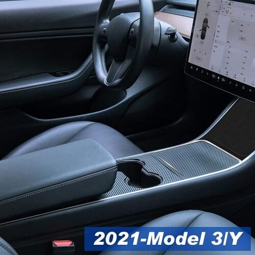 Car Center Control Panel Protective Patch for Tesla Model 3 Y 2021 Carbon Fibre Car Sticker Interior Accessories 2pcs