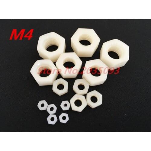 200pcs/Lot Free Shipping Metric Thread M4 Nylon Hexagon Nuts Screw Nuts Hex Nuts