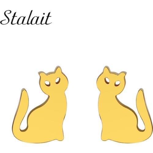 2018 Cute Kitten Ear Studs Fashion Mini Golden Silver Color Stainless Steel Cat Stud Earrings Female Minimalist Jewelry Gifts