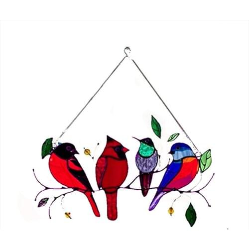 4/7 Colorful Birds On Wire Creative Birds Stained Glass Window Hangings Panel Garden And Home Decoration Accessories JU0090