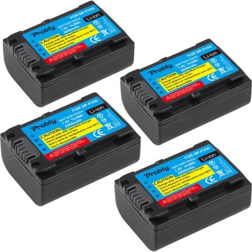 4Pcs Probty NP-FV50 NP FV50 Battery For Sony HDR- CX580E CX700E CX760E CX360E PJ10E PJ30E HDR-XR350E XR550E XR260E XR150E Camera