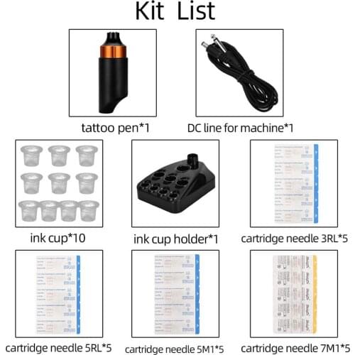 Silent Stable Rotary Tattoo Machine Pen Gun Needles Ink Cups Caps Rack Set