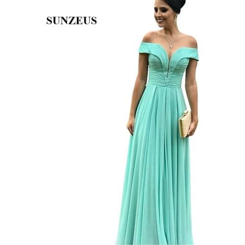 Turquoise Wedding Guest Dress A-line Off Shoulder Chiffon Bridesmaid Dress Long Women Formal Gowns