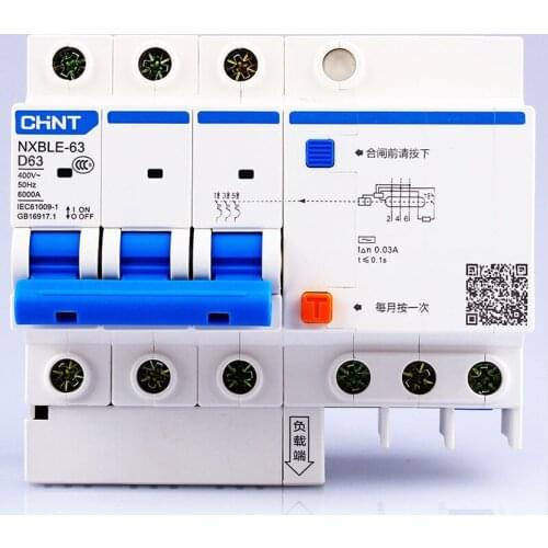 CHINT AC230/400V NXBLE-63 3P residual current device D 40 50 63A Electromagnetic release type D Air switch combination leakage