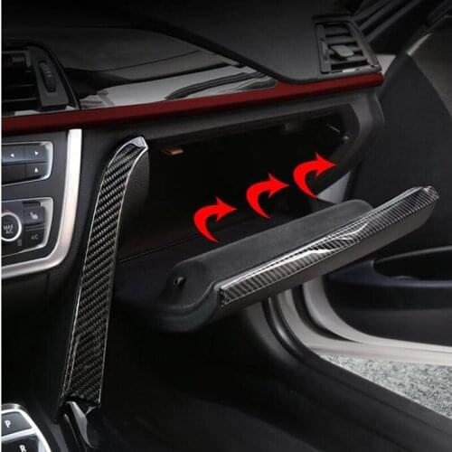 CNORICARC Copilot Toolbox Trim Strips 2pcs for BMW 3 4 series f30 f34 3GT 2013-18 LHD Carbon fiber Car styling accessories