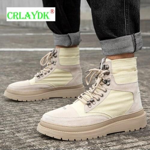 CRLAYDK 2021 New Fashion Mens Outdoor Hiking Ankle Boots Combat Desert Walking Boties Mid Non Slip Work Casual Military Shoes