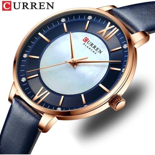 CURREN Branded Womens Watches 2021 Lux Elegant Ladies Wristwatch with Leather Bracelet Royal Blue Часы Женские