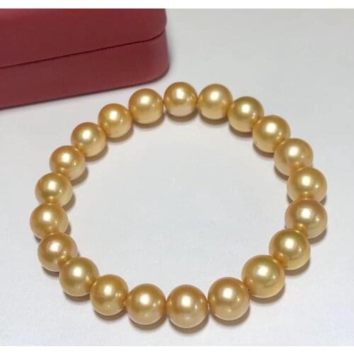 D327 Pearls Bracelets Fine Jewelry Natural 9-10mm Fresh Water Perfect Round Golden Pearls Bracelets for Women